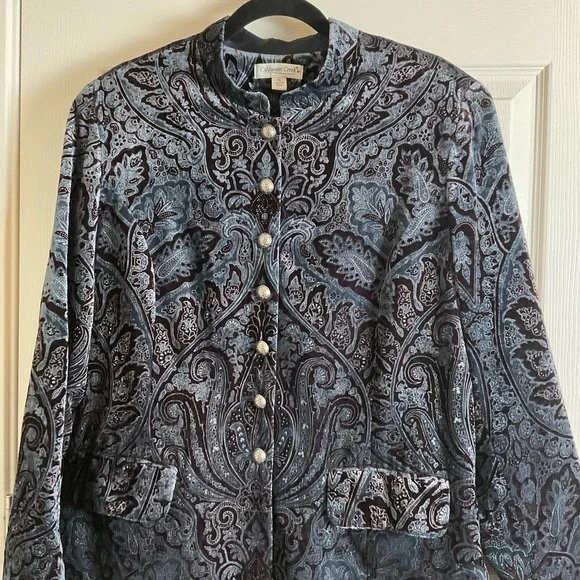 Coldwater Creek Velvet Paisley Jacket Blue & Brown Print Size X-Large women’s - Picture 4 of 13